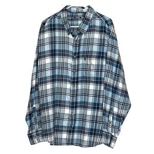 Izod Flannel Button Down Shirt 2XL XXL Men Plaid Blue Long Sleeve EUC